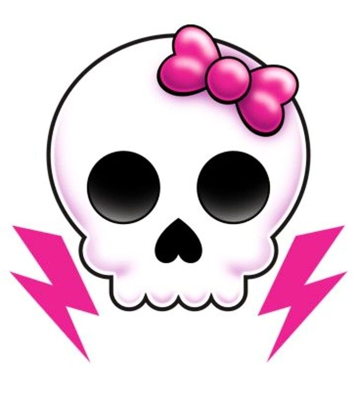 a skull with a bow on it's head and two pink arrows in front of it