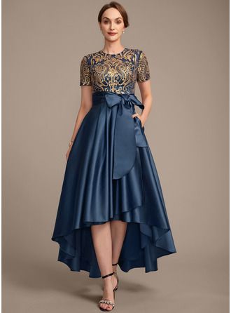 Short Aline Dresses, Elegant Sequin Dress With Asymmetrical Neckline, Elegant Sequin Dress With Asymmetrical Hem, Fall Party A-line Asymmetrical Dress, Holiday A-line Dresses With Sequins, Fitted A-line High Low Dress For Evening, Luxury Asymmetrical A-line Dress, Fancy Frocks, Stylish Party Dresses