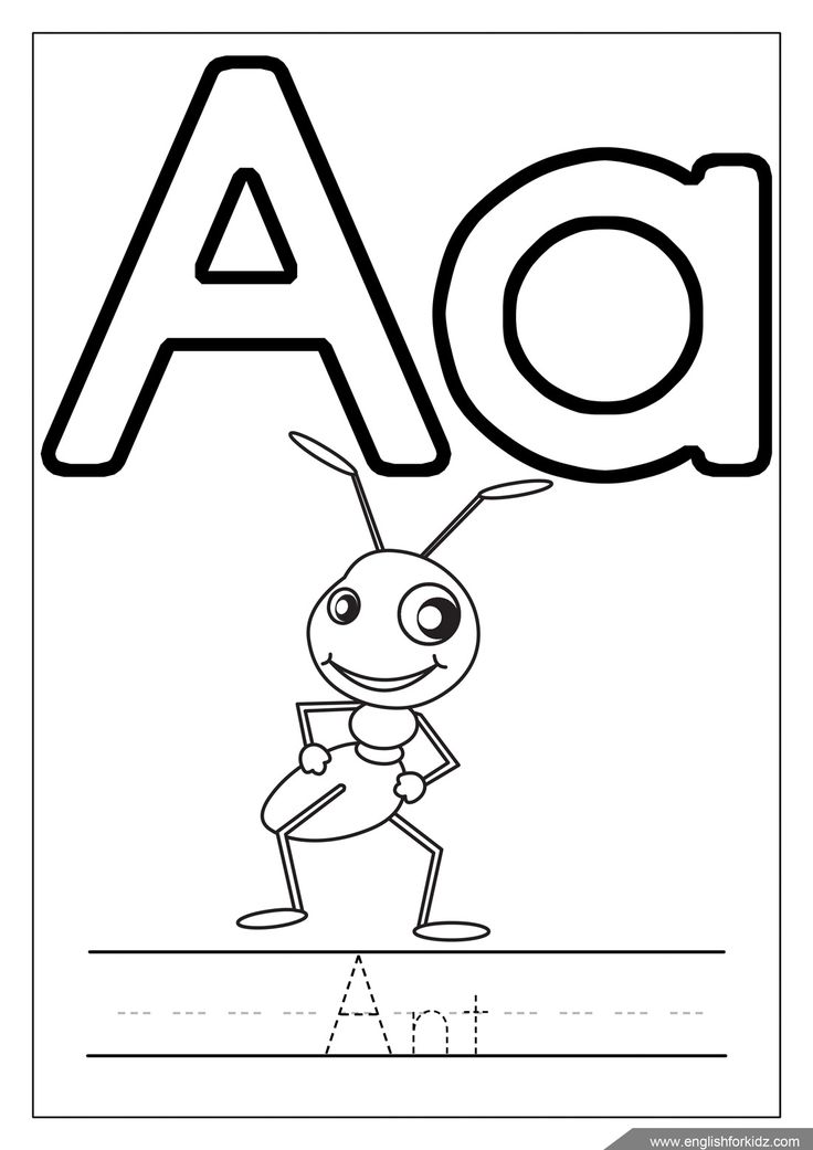 the letter a is for ant coloring page with an ant on it's back