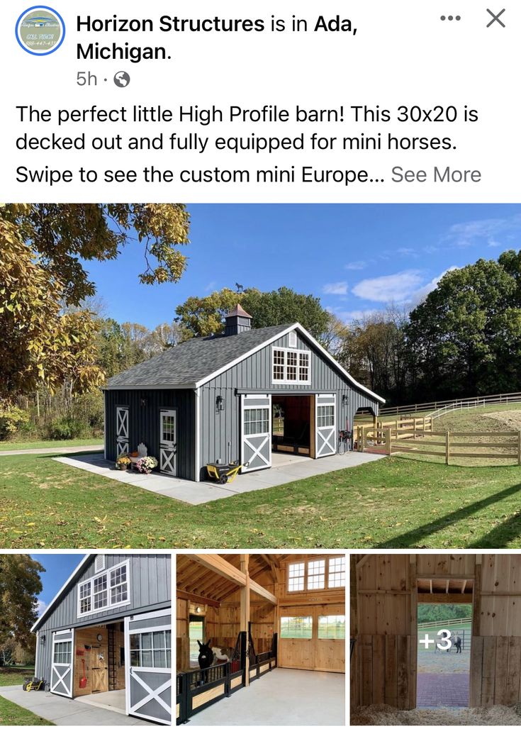 an instagramted post with pictures of horse barns