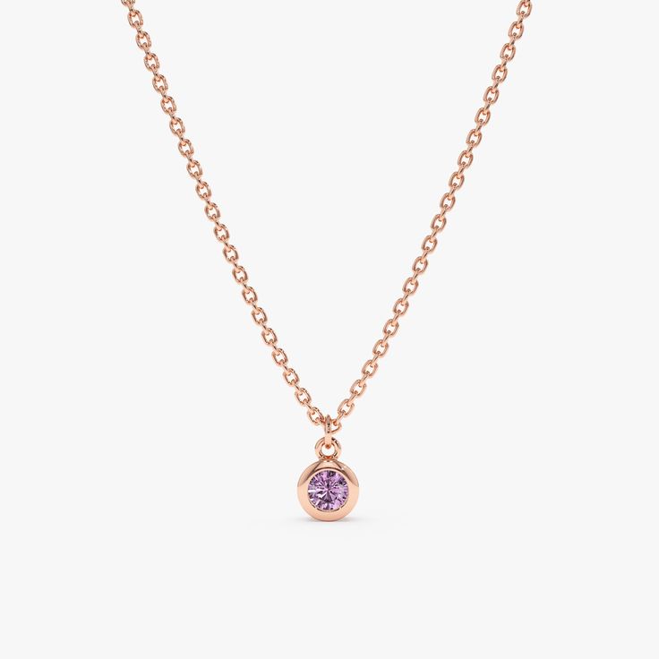 solid Rose Gold Amethyst bezel charm Necklace