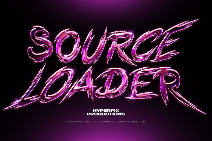 the text source loader is made up of neon purple letters on a black background