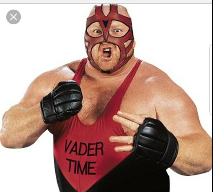 a man in a wrestling outfit with his hands on his hips and the words vader time printed on it