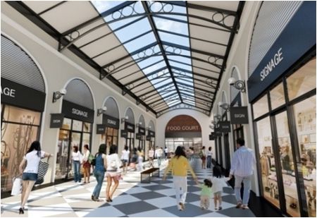 an artist's rendering of the inside of a shopping mall with people walking around