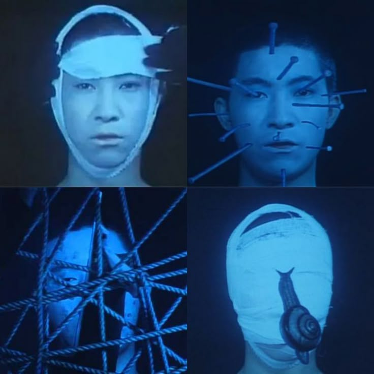 three different images of people with wires on their heads