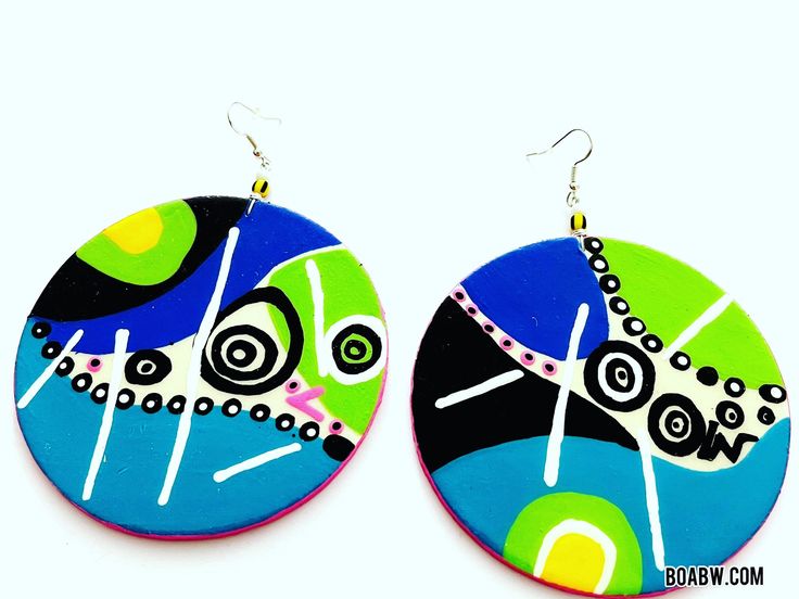 Hand Painted with acrylic paints on lightweight wood. Glossed with a clear gloss for protection.  Sterling silver Earhooks  Size 3.5in  Made by the Earring Godis Artistic Green Jewelry For Festivals, Artistic Green Jewelry For Festival, Artsy Green Earrings For Festival, Artistic Hand Painted Earrings For Gifts, Hand Painted Artsy Jewelry For Festivals, Artistic Jewelry With Artistic Design For Festivals, Artsy Green Earrings For Gift, Unique Multicolor Jewelry For Artistic Expression, Unique Multicolor Earrings For Festivals