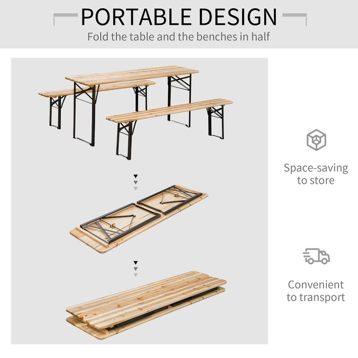 the instructions for how to build a portable table and bench with storage space on each side