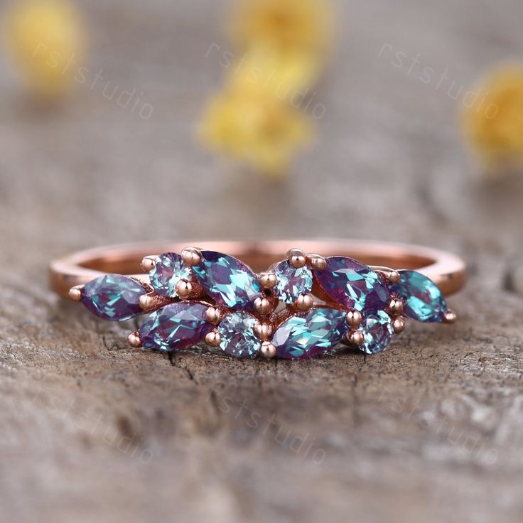 14k rose gold alexandrite wedding band, vintage alexandrite cluster ring, art deco , birstone ring, half eternity band, alexandrite stacking ring Solid 14k white/ rose/yellow gold Band Width approx 2.2mm *4*2mm marquise shaped lab created alexandrite *2mm round cut lab created alexandrite Prong,Bezel Set,Milgrain,Art Deco         Jewelry Maintenance Tips ▶ To avoid of chemical reactions,do not touch with daily chemicals,such as soap,shower gel,shampoo,chemicals. ▶ To avoid deformation or breakag Alexandrite Moissanite Ring, Vintage Stacking Rings, Cluster Wedding Ring Set, Alexandrite Band Ring, Alexandrite Cluster Ring, Rose Gold Alexandrite Engagement Ring, Alexandrite Engagement Ring Vintage, Alexandrite Ring Engagement, Alexandrite Wedding Band