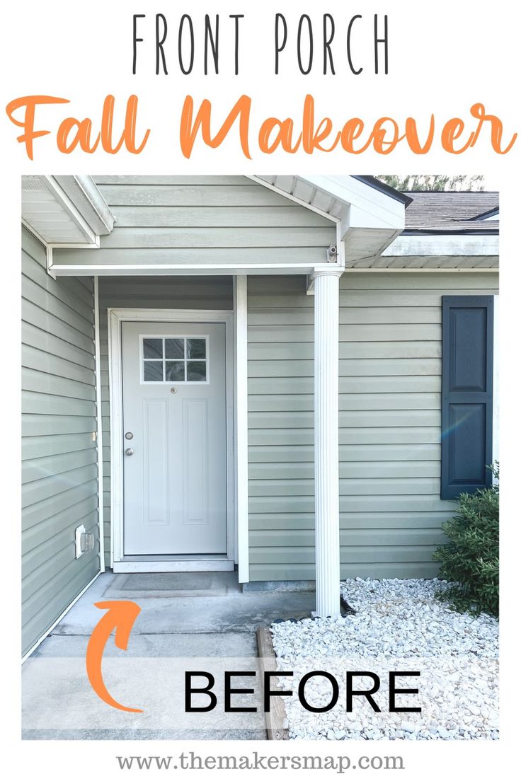 front porch makeover before and after with text overlay that reads, from porch fall makeover before and after