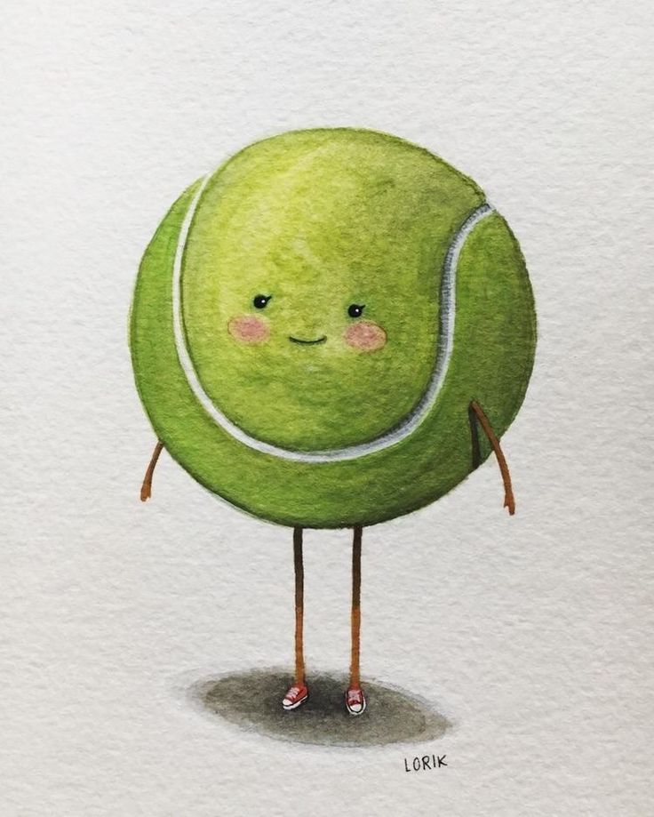 a drawing of a tennis ball with its legs crossed