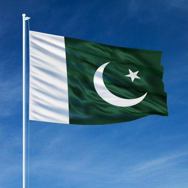 the flag of pakistan is flying high in the blue sky with white crescent and star