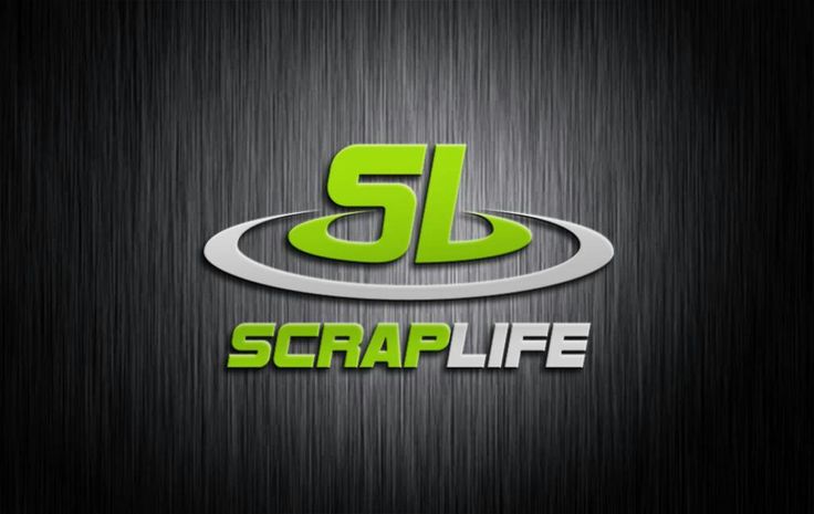 the logo for scrap life is shown on a black background with silver and green letters