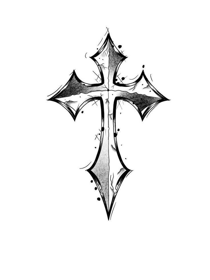 a black and white drawing of a cross