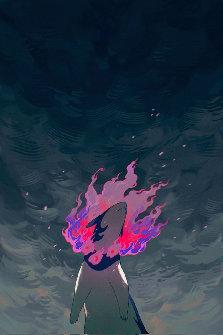 a girl with pink hair standing in the water at night, looking up into the sky