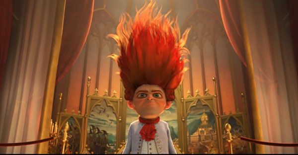 an animated character with red hair standing in front of a mirror