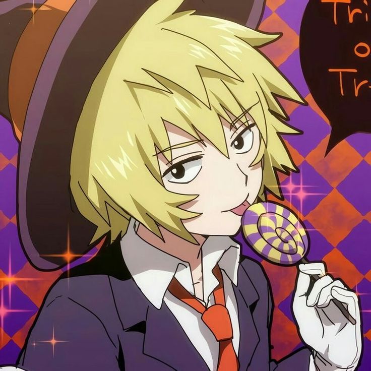 an anime character holding a lollipop in his hand