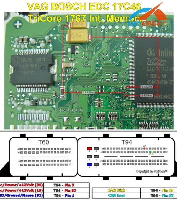 the electronic components are labeled in this diagram