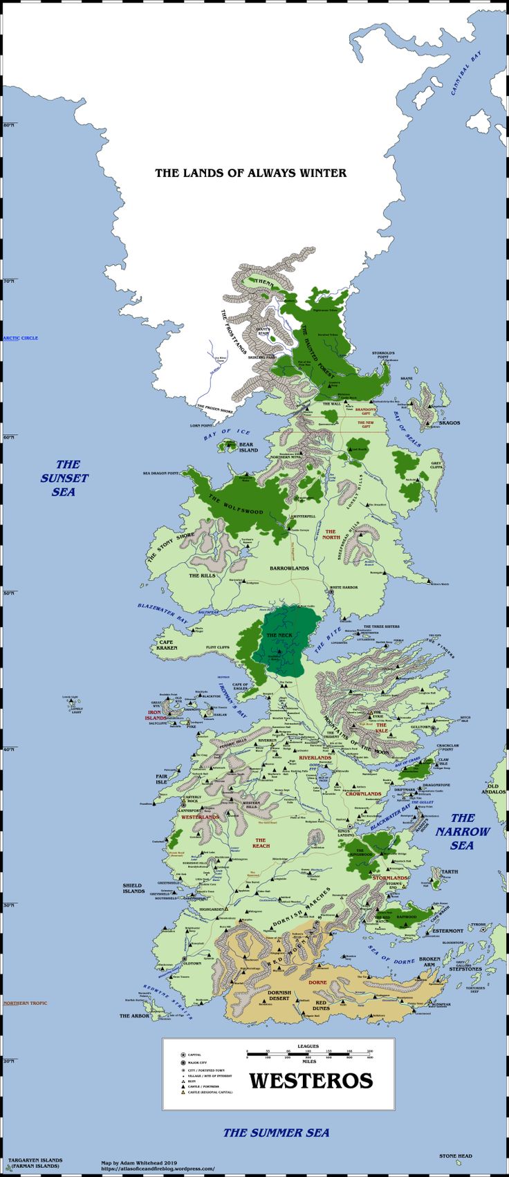 the map of westeross and its surrounding areas, with their names in green