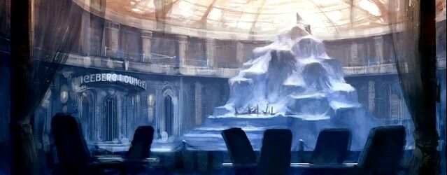 an artistic painting of a fountain in a building