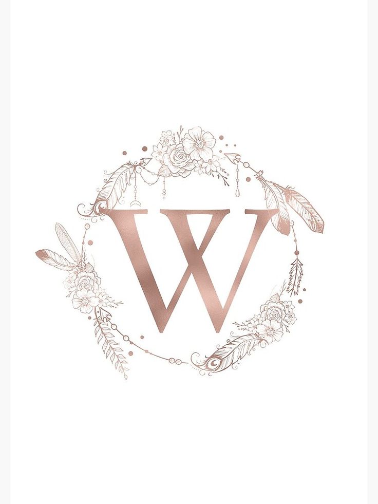 the letter w is surrounded by flowers and feathers