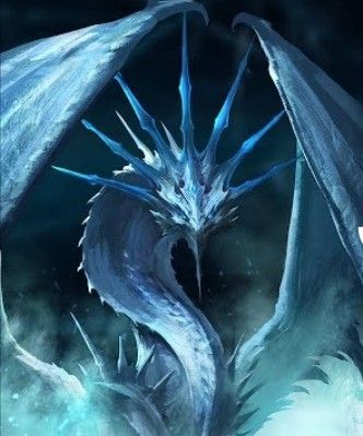 a blue dragon is standing in the snow with its wings spread out and it's eyes open