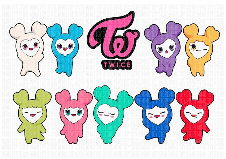 several different colored cartoon bears with faces on each one and the word to be written in black