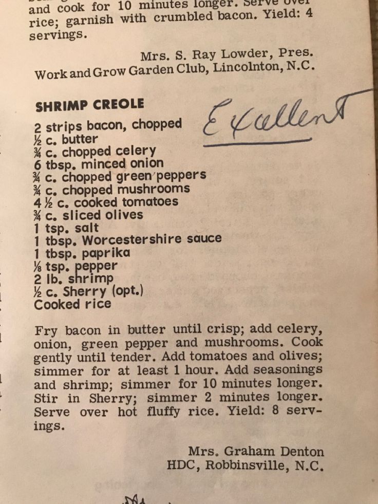 an old recipe book with instructions for shrimp criole