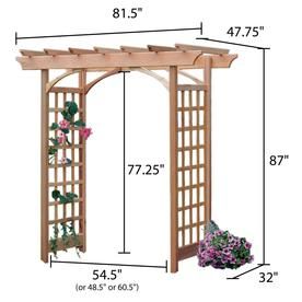 the measurements for a wooden arbor with flowers