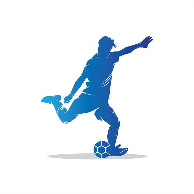 a man kicking a soccer ball with his foot in the air, silhouetted against a white background