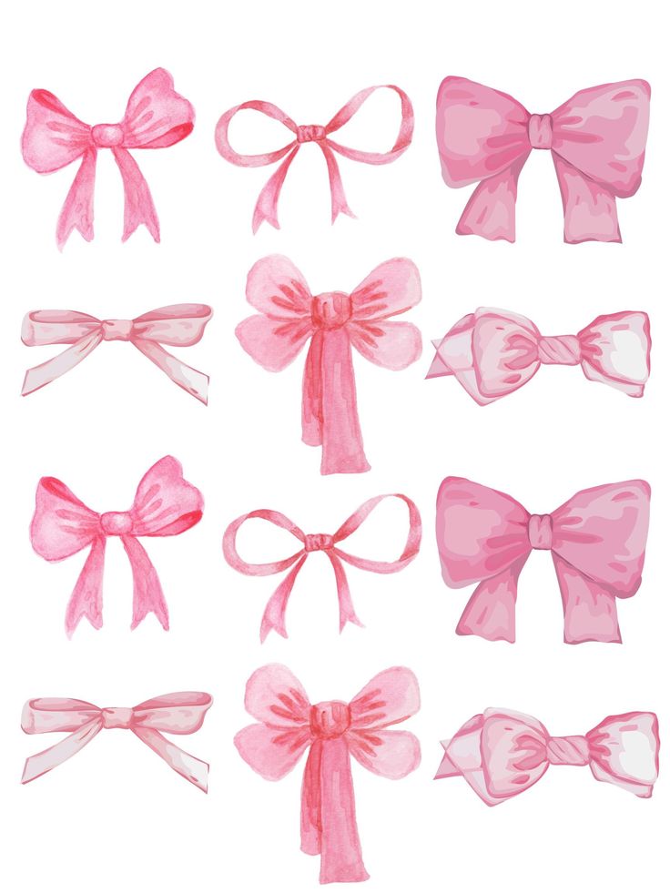 a set of pink bows on white background