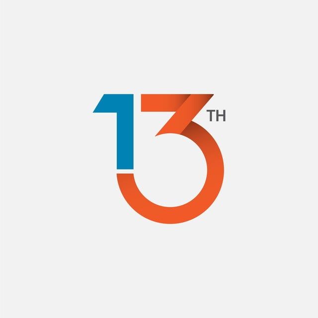 the number thirteen with an orange and blue stripe