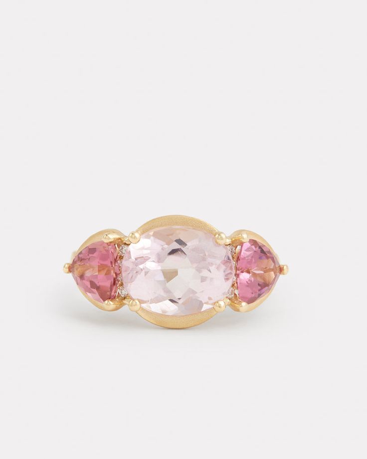 Kunzite Oval and Pink Tourmaline Trillion Ring with Diamonds – Jamie Wolf Pink Tourmaline And Opal Rings, Pink Stone Engagement Rings, Trillion Ring, Pink Engagement, Pink Diamond Engagement Ring, The Bling Ring, Pink Diamond Ring, Hand Rings, Multicolor Jewelry