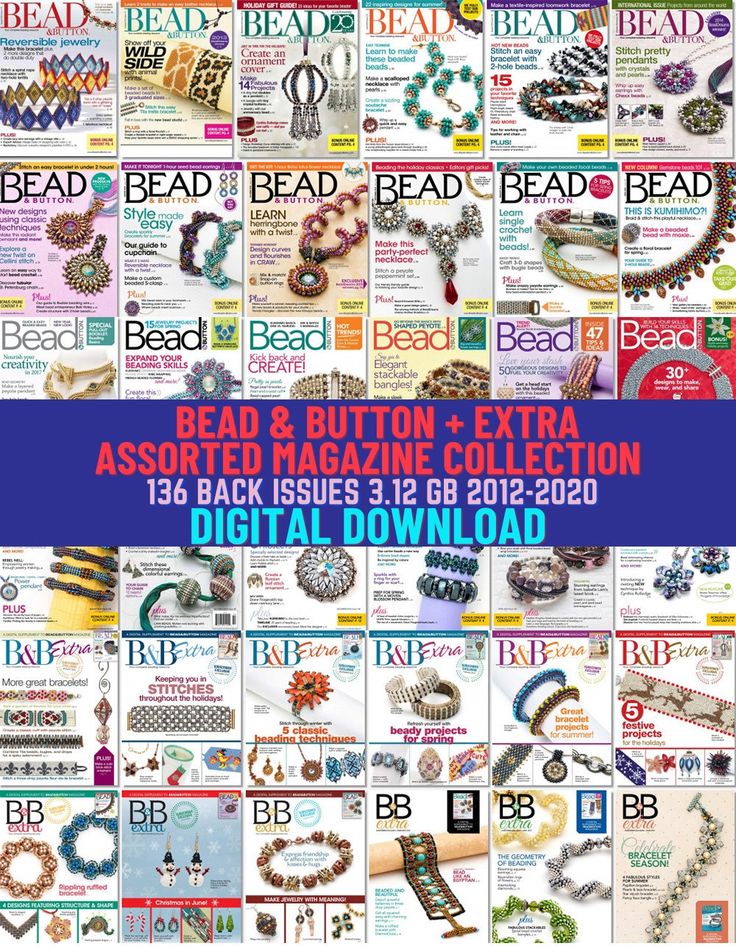 the bead and button extra assorted magazine collection is shown in multiple pictures, including beads