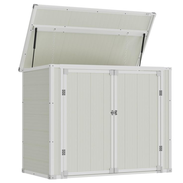 a large white storage box with doors open