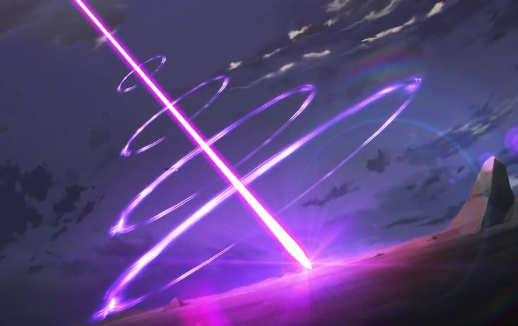 an animated image of two purple lights in the sky