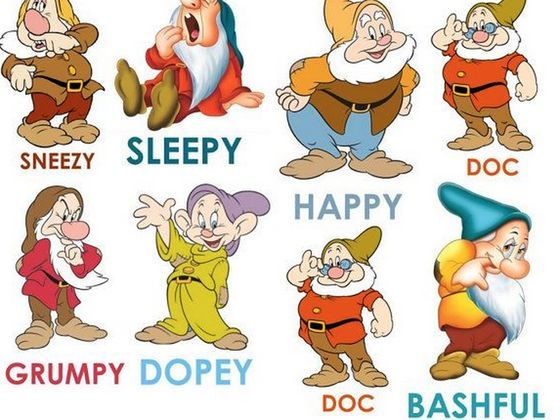 the seven dwarfs are depicted in this cartoon