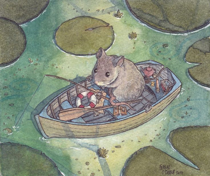 a painting of a mouse in a boat