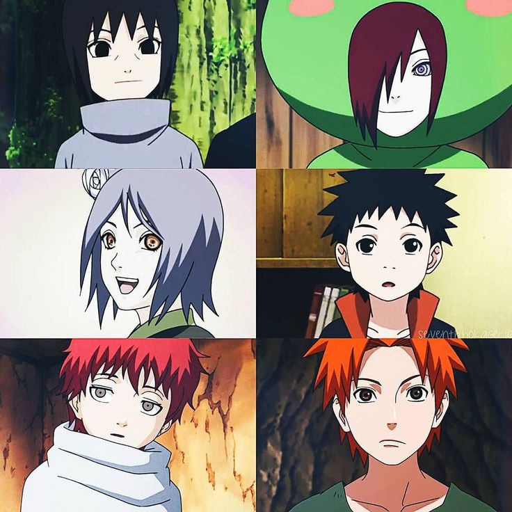 four anime characters with different colored hair and one is looking at the camera while another looks on