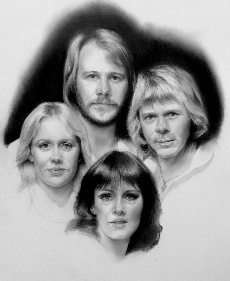 a drawing of the band blond blondes with their heads turned to look like they are looking