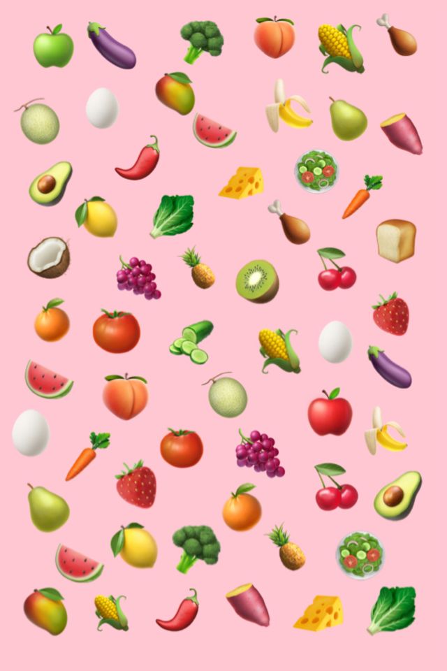 a pink background with lots of different fruits and vegetables on the bottom right corner is an illustration of various types of fruit