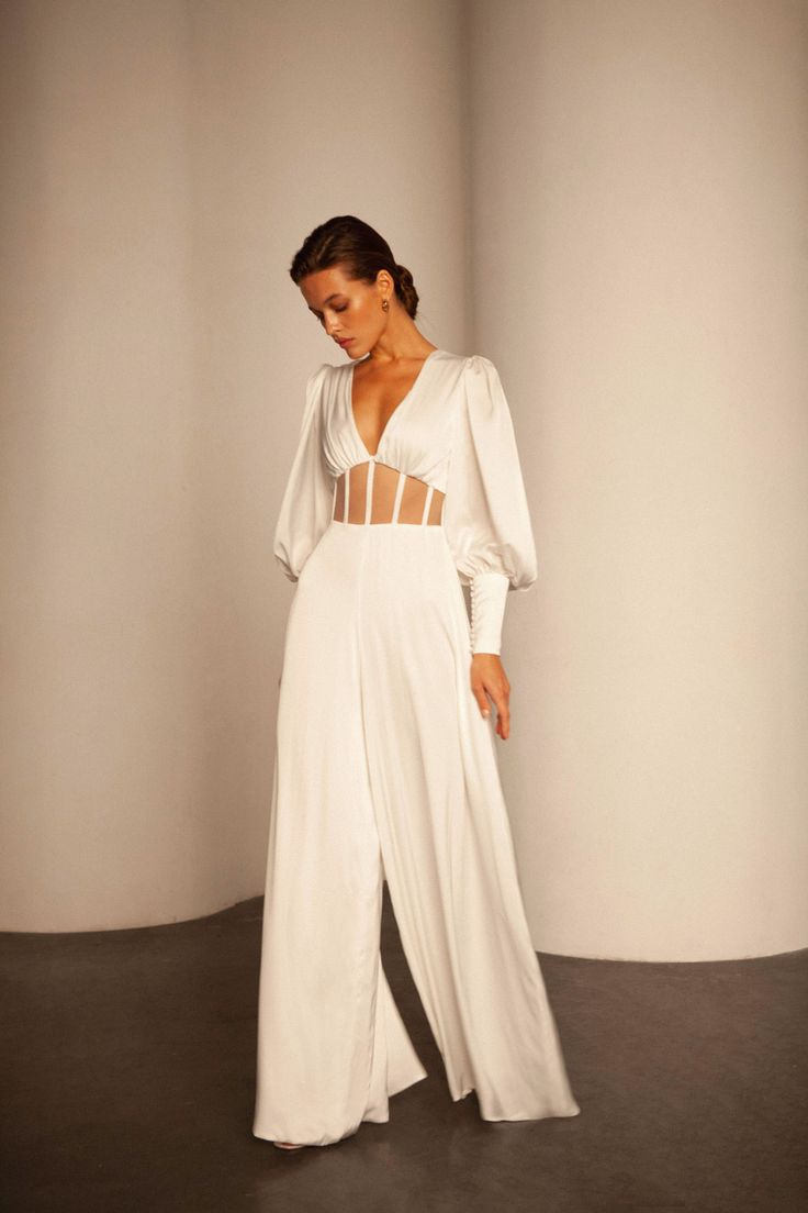 GAIA – Reev Bridal Boho Wedding Jumpsuit The Bride, Wide Leg Bridal Jumpsuit, Wedding Jumpsuit Lulus, Bridal Corset Jumpsuit, Modern Wedding Jumpsuit, Bridal Overall, Lesbian Bridal Outfit, Bridal Outfit Change, Bridal Separates Pants