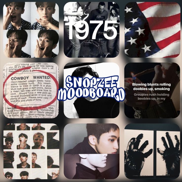 an advertisement for snowbee moodboard with images of the band's main members