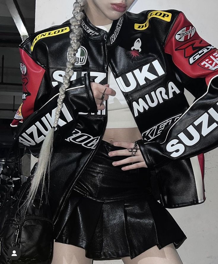 Streetrace Aesthetic Outfits, Racing Aesthetic Outfit, Street Racer Outfit, Racer Outfit Women, Racer Jacket Outfit Women, Racer Aesthetic, Racer Jacket Outfit, Racer Outfit, Racing Jacket Outfit