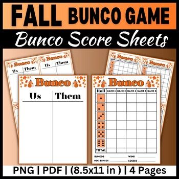 the fall bunco game is shown in three different colors and font, with an orange background