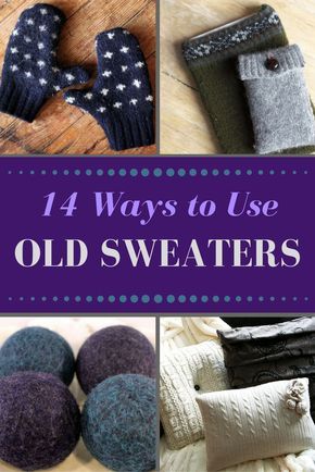 four different ways to use old sweaters and mittens for winter crafts, including scarves