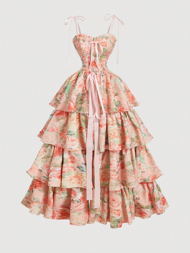 Vintage Pink Floral Print Bow Tie Vintage Long Dress, Homecoming Dress,,Elegant Women Dresses,Masquerade Ball Dress,New Year, Valentine Dress Women, Dresses For Women Party,Pink  Dresses Pink Boho  Sleeveless Woven Fabric Colorblock,Floral,Plants,All Over Print Cami Non-Stretch  Women Clothing, size features are:Bust: ,Length: ,Sleeve Length: Elegant Women Dresses, Masquerade Ball Dresses, Dress Masquerade, Two Piece Long Dress, Cotillion Dresses, Greek Goddess Dress, Coquette Floral, Vintage Long Dress, Dresses Christmas