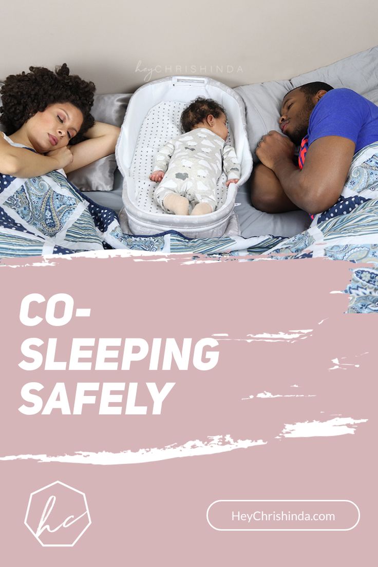 two people sleeping in bed with the words co - sleeping safely above them and an image of a woman holding a baby