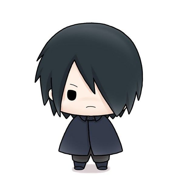 an anime character with black hair and dark clothes