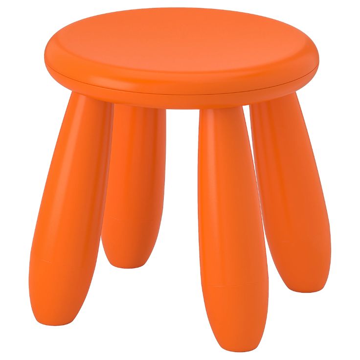 an orange stool sitting on top of a white floor