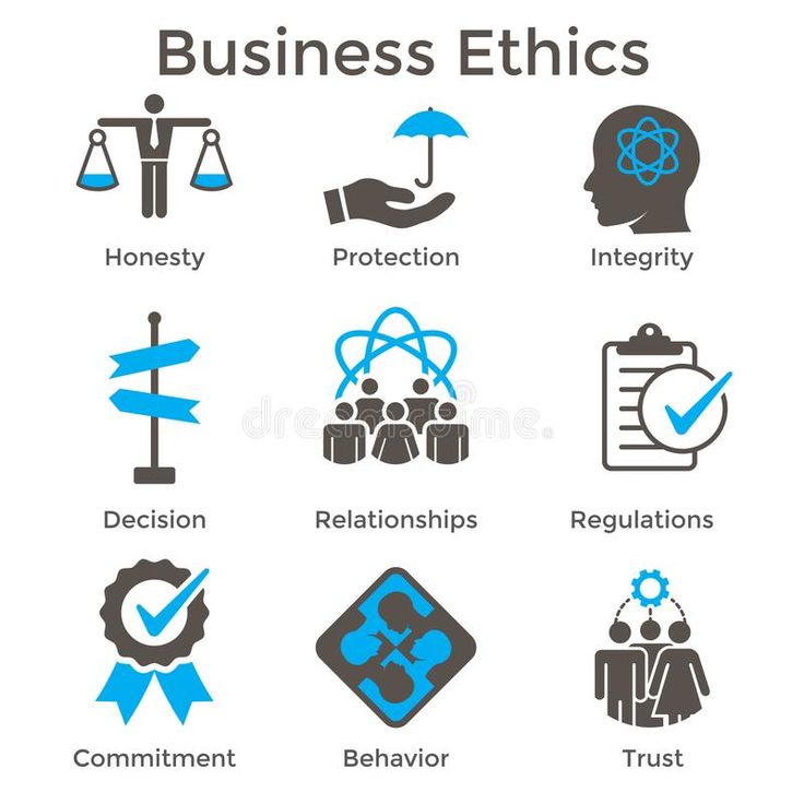 business ethics icon set on white background with blue and gray colors stock photo